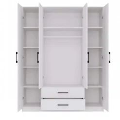Armadio 4 ante 160x205 cm con specchio e cassetti bianco opaco AT15