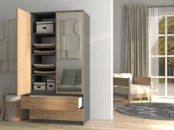 Armadio 2 ante 90x180 cm con specchio rovere e antracite AT11