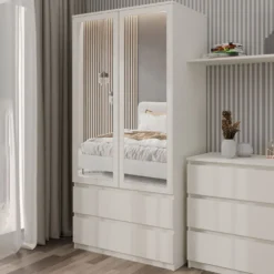 Armadio 2 ante 90x180 cm con specchio beige cashmere AT11