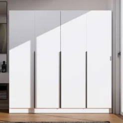 Armadio 4 ante 200x200 cm design elegante bianco opaco AT18