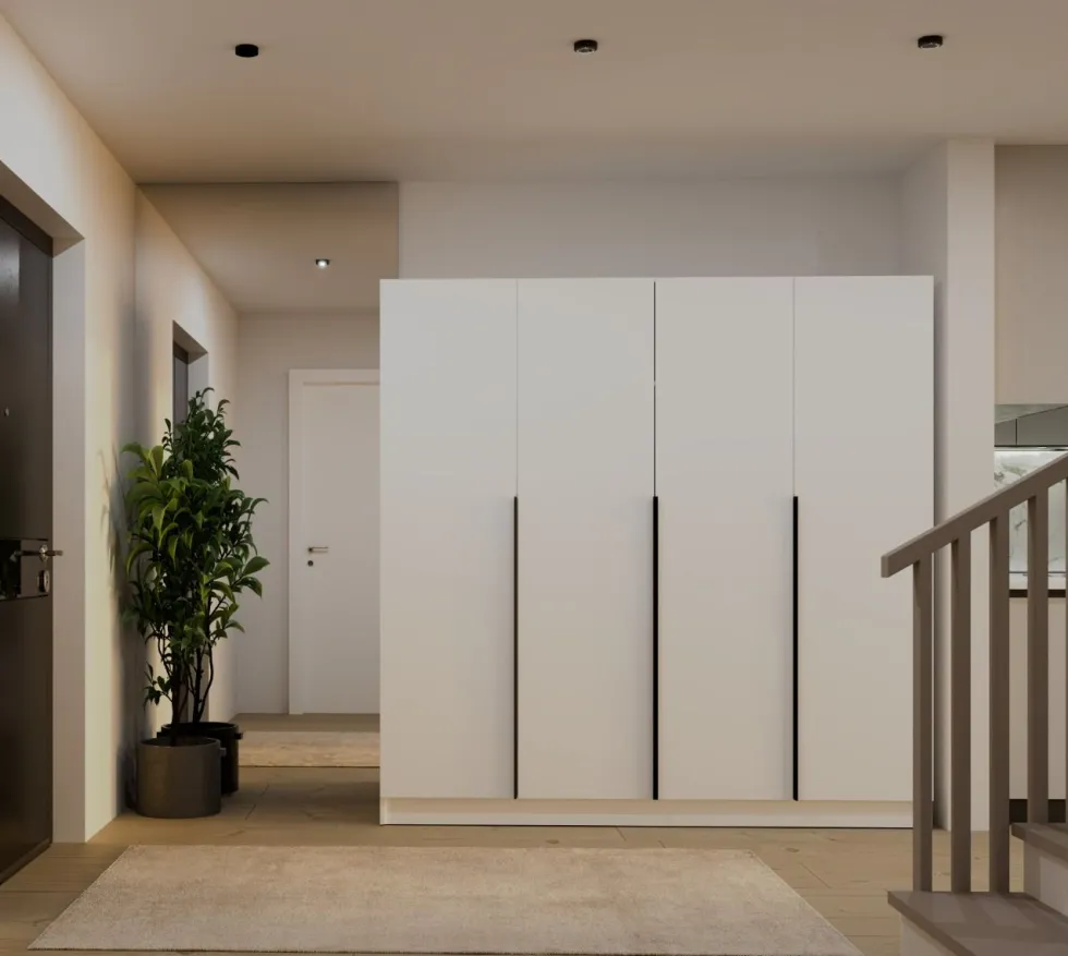 Armadio 4 ante 200x200 cm design elegante bianco opaco AT18