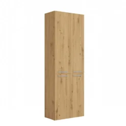 Armadio bagno moderno 60x174 cm con cesto portabiancheria rovere ABT1
