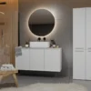 Armadio bagno moderno 60x174 cm con cesto portabiancheria bianco opaco ABT1