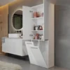 Armadio bagno salvaspazio 60x174 cm con 2 cesti portabiancheria bianco lucido ABT3