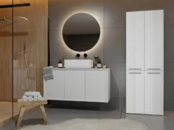 Armadio bagno salvaspazio 60x174 cm con 2 cesti portabiancheria bianco lucido ABT3