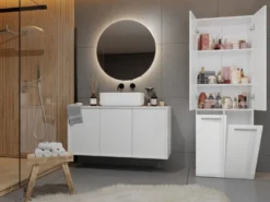 Armadio bagno salvaspazio 60x174 cm con 2 cesti portabiancheria bianco lucido ABT3