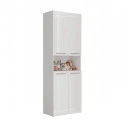 Armadio bagno salvaspazio 60x174 cm con cesto portabiancheria bianco lucido ABT2