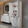 Armadio bagno salvaspazio 60x174 cm con 2 cesti portabiancheria bianco opaco ABT3