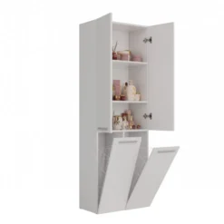 Armadio bagno salvaspazio 60x174 cm con 2 cesti portabiancheria bianco opaco ABT3