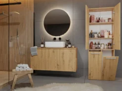 Armadio bagno salvaspazio 60x174 cm con 2 cesti portabiancheria rovere ABT3