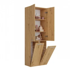 Armadio bagno salvaspazio 60x174 cm con 2 cesti portabiancheria rovere ABT3