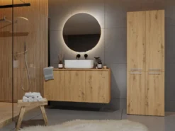 Armadio bagno salvaspazio 60x174 cm con 2 cesti portabiancheria rovere ABT3