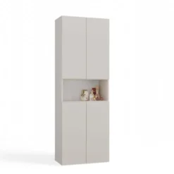 Armadio bagno salvaspazio 60x174 cm con cesto portabiancheria beige cashmere ABT2