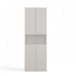 Armadio bagno salvaspazio 60x174 cm con cesto portabiancheria beige cashmere ABT2