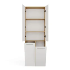 Armadio bagno salvaspazio 60x174 cm con 2 cesti portabiancheria bianco e rovere ABT3