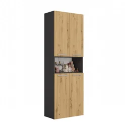 Armadio bagno salvaspazio 60x174 cm con cesto portabiancheria rovere e antracite ABT2