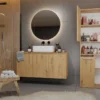 Armadio bagno salvaspazio 60x174 cm con cesto portabiancheria rovere ABT2