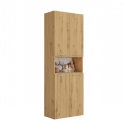 Armadio bagno salvaspazio 60x174 cm con cesto portabiancheria rovere ABT2