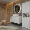Armadio bagno salvaspazio 60x174 cm con cesto portabiancheria bianco opaco ABT2
