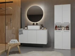 Armadio bagno salvaspazio 60x174 cm con cesto portabiancheria bianco opaco ABT2