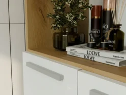 Armadio bagno salvaspazio 60x174 cm con cesto portabiancheria bianco e rovere ABT2