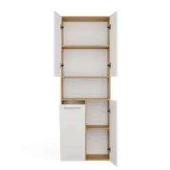 Armadio bagno salvaspazio 60x174 cm con cesto portabiancheria bianco e rovere ABT2