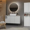 Armadio bagno 60x174 cm con vano aperto e cesti portabiancheria bianco lucido ABT4