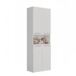 Armadio bagno 60x174 cm con vano aperto e cesti portabiancheria bianco opaco ABT4