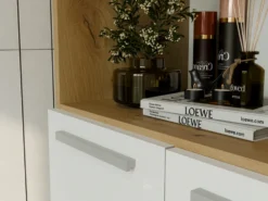 Armadio bagno 60x174 cm con vano aperto e cesti portabiancheria bianco e rovere ABT4