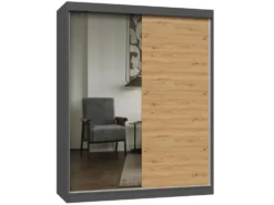 Armadio due ante scorrevoli 160x200 cm con specchio rovere e antracite AT23