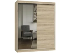 Armadio due ante scorrevoli 160x200 cm con specchio rovere chiaro AT23