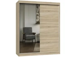 Armadio due ante scorrevoli 160x200 cm con specchio rovere chiaro AT23