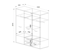 Armadio moderno a tre ante battenti e tre cassetti 150x200 AI21