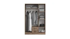 Armadio moderno a tre ante battenti con specchio e cassetti marrone 120x181 cm AG52