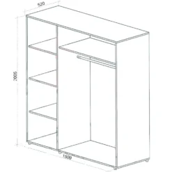 Armadio moderno con 3 ante battenti 150x200,5x52 cm in bianco lucido e noce AU48