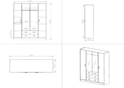 Armadio moderno con specchio e 2 cassetti 180x200 cm rovere chiaro e nero AG53