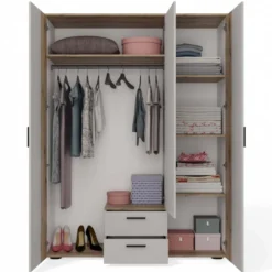 Armadio moderno 150x200 cm a 3 ante battenti cashmere e rovere AT2