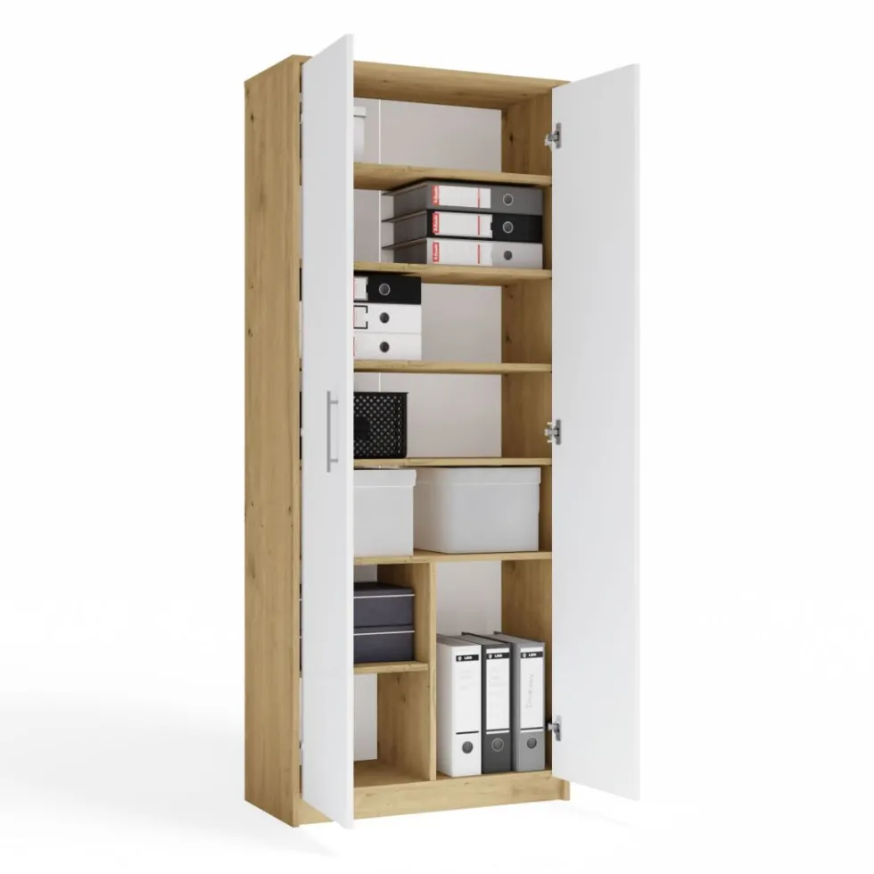 Armadio ufficio moderno 74x180x35 cm rovere e bianco AT1