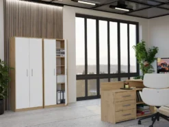 Armadio ufficio moderno 74x180x35 cm rovere e bianco AT1