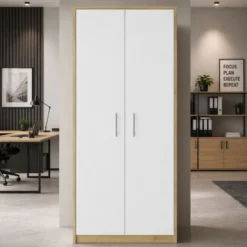 Armadio ufficio moderno 74x180x35 cm rovere e bianco AT1