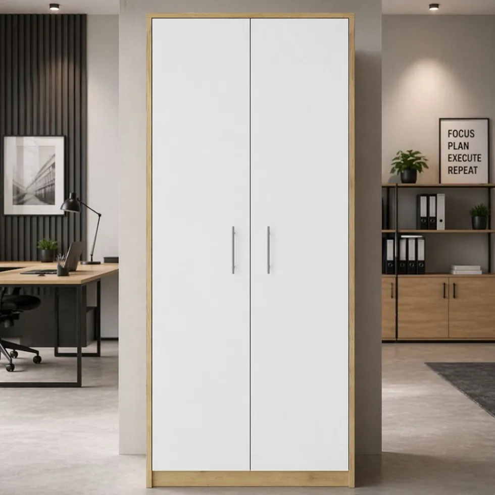 Armadio ufficio moderno 74x180x35 cm rovere e bianco AT1