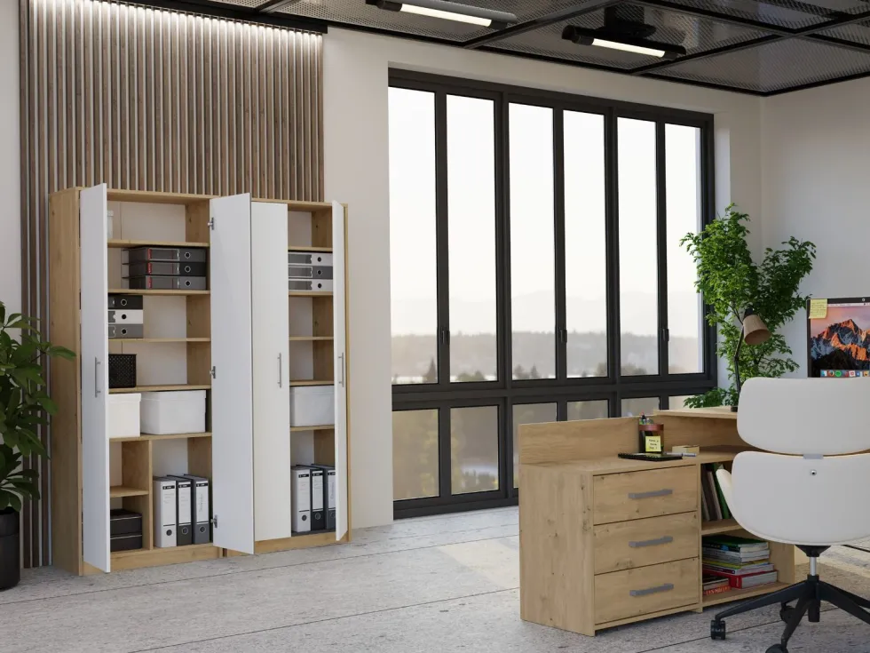 Armadio ufficio moderno 74x180x35 cm rovere e bianco AT1