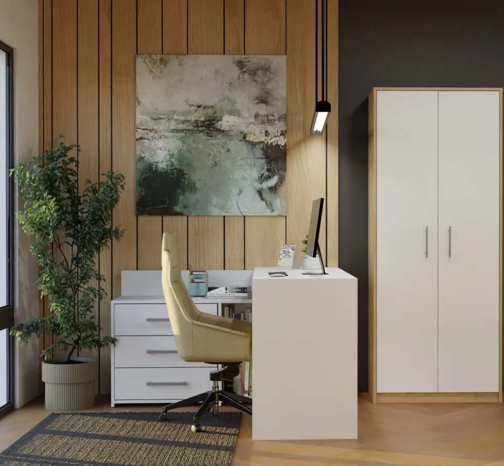 Armadio ufficio moderno 74x180x35 cm rovere e bianco AT1