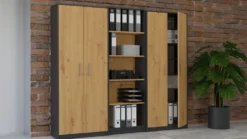 Armadio ufficio moderno 74x180x35 cm rovere e antracite AT1