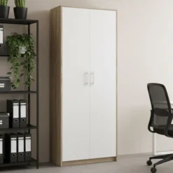 Armadio ufficio moderno 74x180x35 cm rovere chiaro e bianco AT1