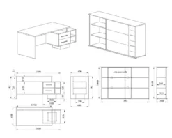 Arredo da ufficio in rovere chiaro e grigio cobalto lucido UI17