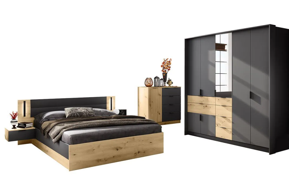 Camera da letto completa abete naturale e grigio grafite CDLI30