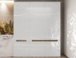 Camera da letto completa bianco lucido e rovere con comodini CDLI39