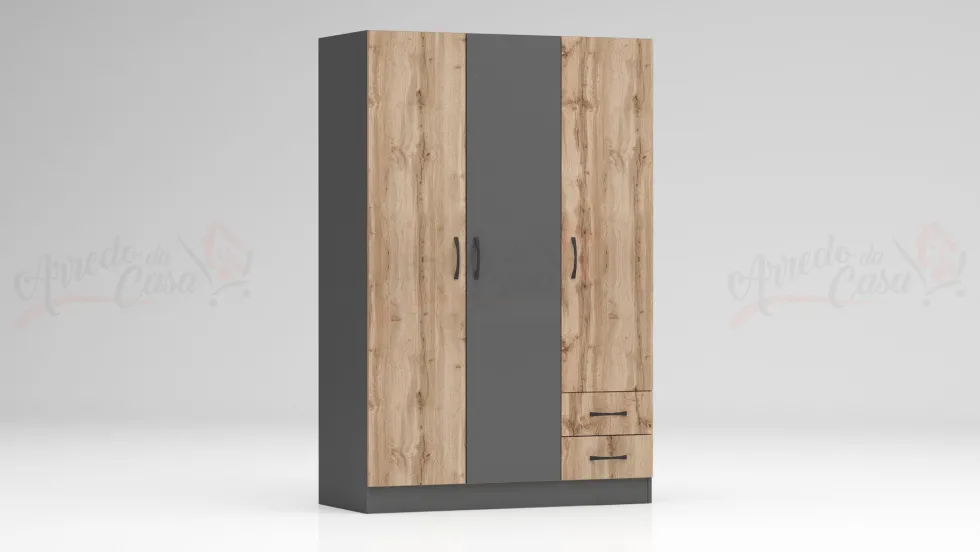 Camera da letto completa con letto a francese 140x190 design effetto legno rovere e antracite CMG40