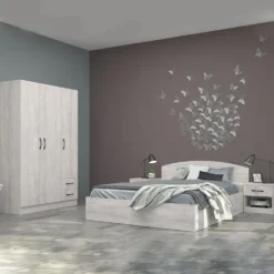 Camera da letto completa con letto a francese 140x190 design effetto legno bianco CMG40